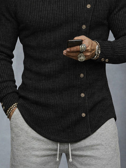 Stylish Buttons Design Knit Turtleneck Top