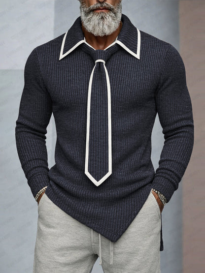 Mordern Contrast Detachable Tie Design Knit Top