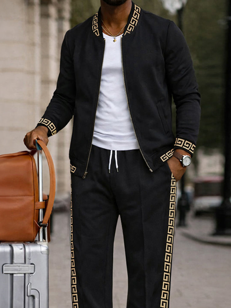 Luxury Webbing Patchwork Jacket Pants Set