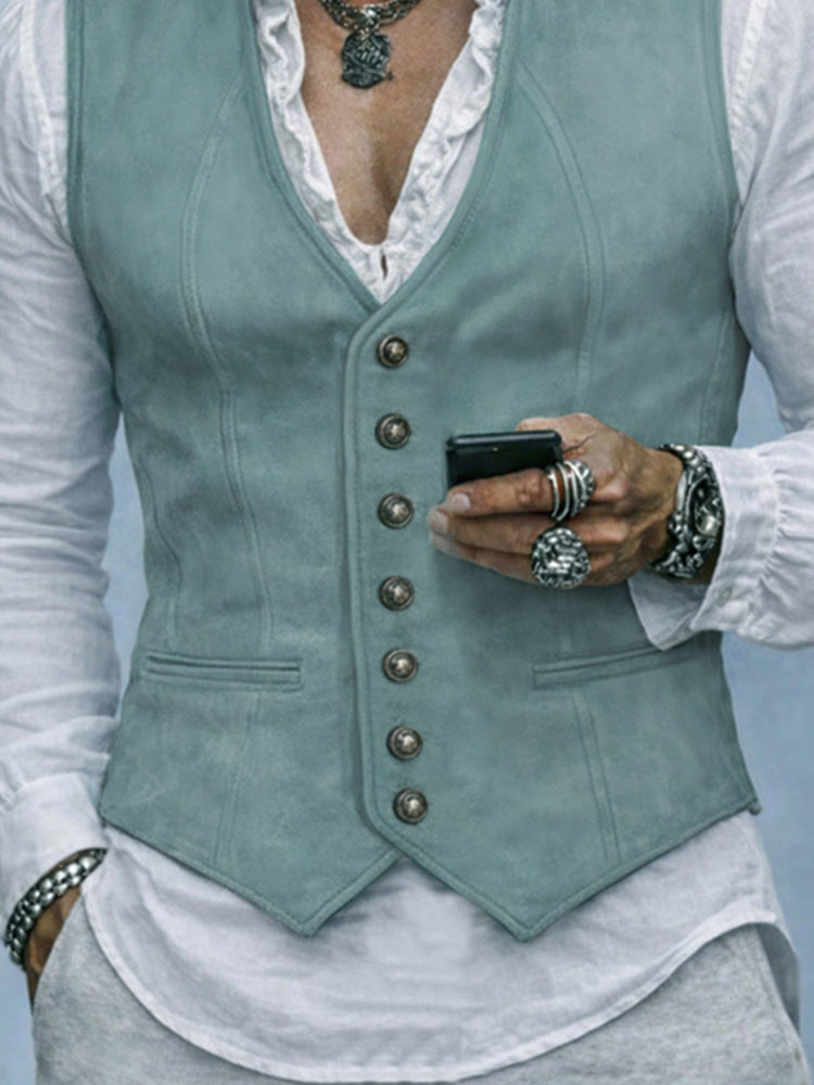 Vintage Suede Stand Collar Suit Vest