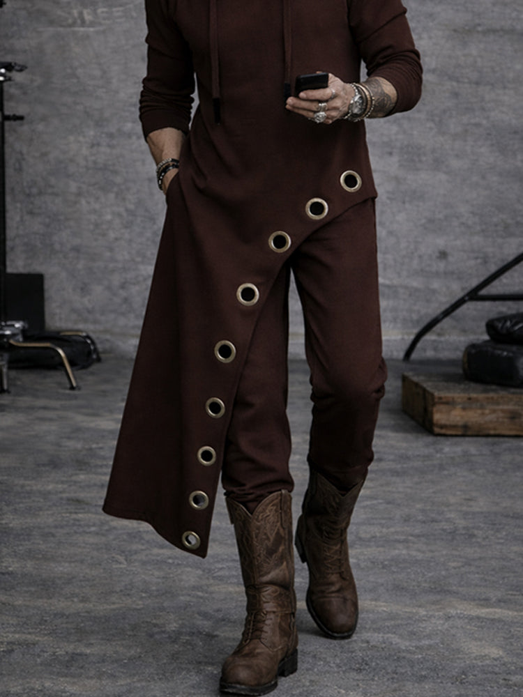 Gothic Style Irregular Hem Hoodie Pants Set
