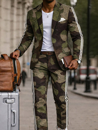 Modern Side Stripe Camo Blazer Pants Set