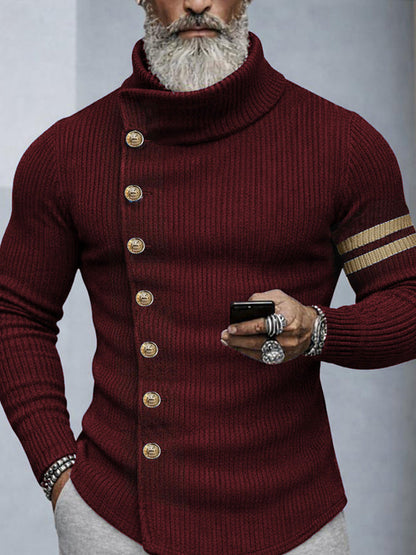 Premium Contrast Color Turtleneck Knit Top