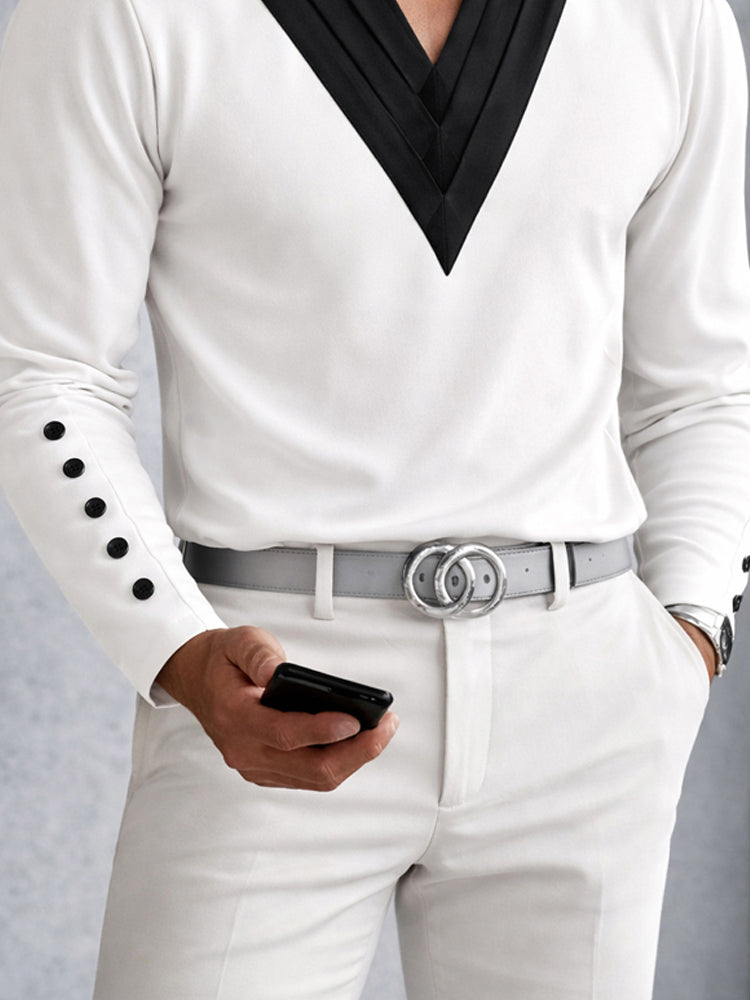 Fashion Designer Two-Tone V-Neck Top