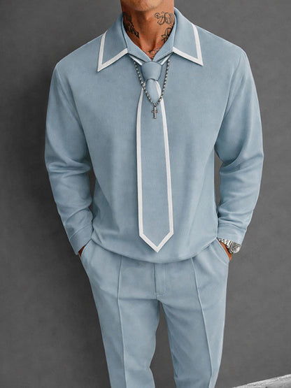 Stylish Contrast Color Detachable Tie Top Pants Set