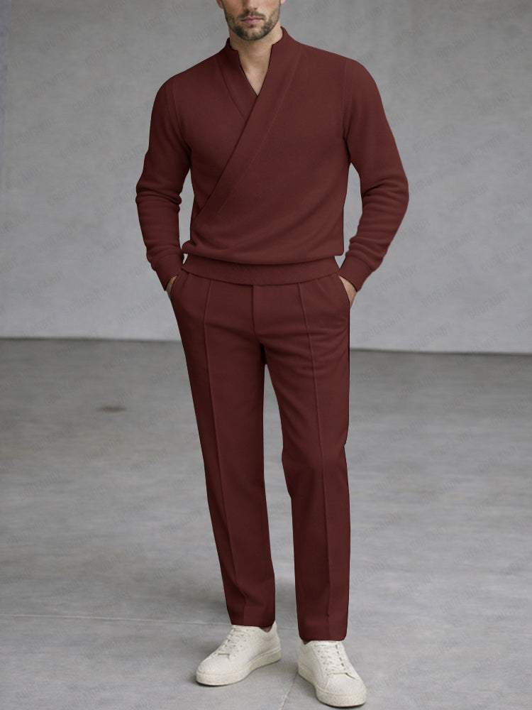 Minimalism Cross Placket Top and Pants Set