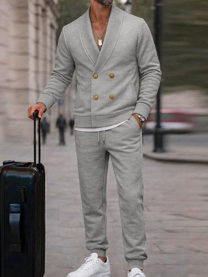 Casual Ribbed Double Breasted Jacket Pants Set