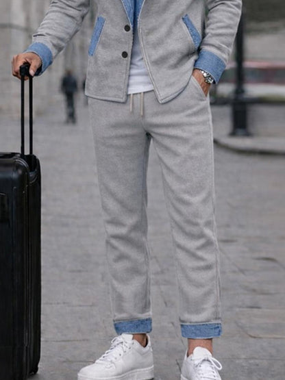 Urban Casual Denim Patchwork Jacket Pants Set