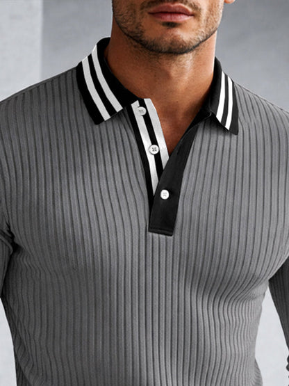 Comfort Slim Fit Ribbed Long Sleeve Polo Shirt