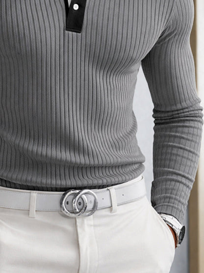 Comfort Slim Fit Ribbed Long Sleeve Polo Shirt