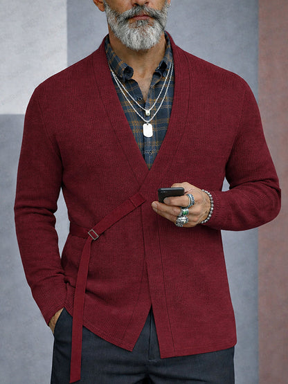 Casual Versatile Tie Front Ribbed Cardigan