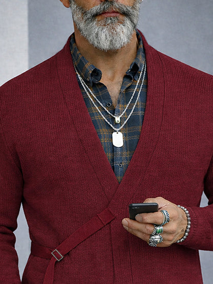 Casual Versatile Tie Front Ribbed Cardigan