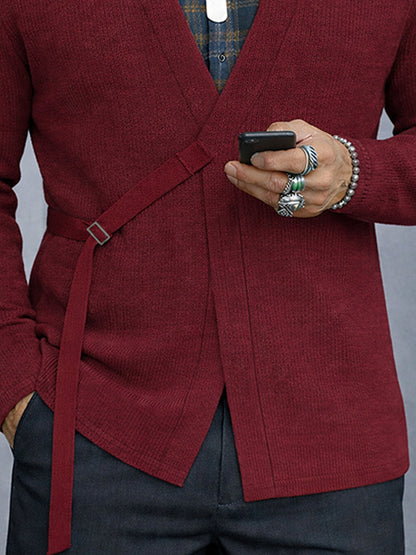 Casual Versatile Tie Front Ribbed Cardigan