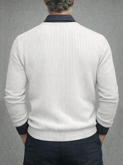Casual Striped Patchwork Fake Two-Piece Knit Shirt