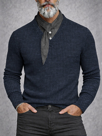 Stylish Scarf Neck Fake Two-Piece Knit Shirt