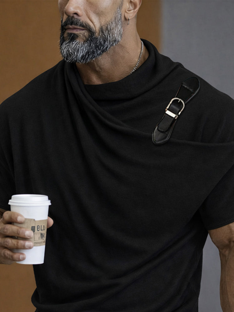 Street Asymmetric Buckle Accent Draped T-Shirt