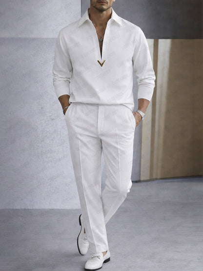 Timeless Old Money V-Neck Shirt Pants Set
