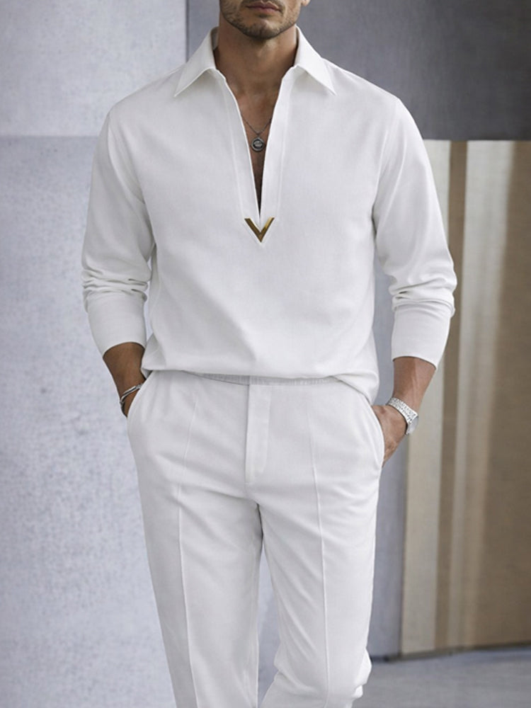 Timeless Old Money V-Neck Shirt Pants Set