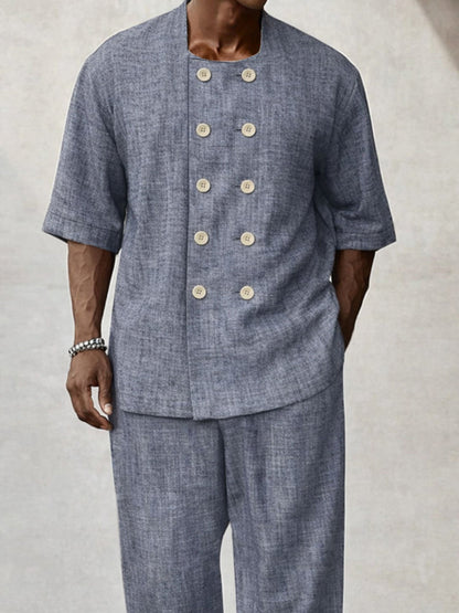 Casual Breathable Double Breasted Shirt Pants Set