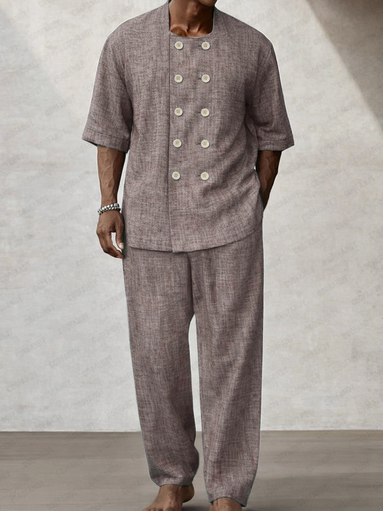 Casual Breathable Double Breasted Shirt Pants Set