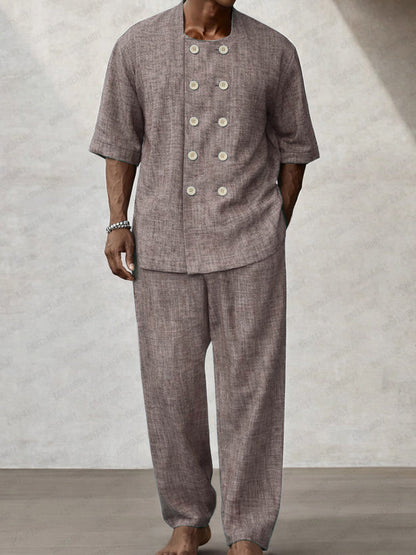 Casual Breathable Double Breasted Shirt Pants Set