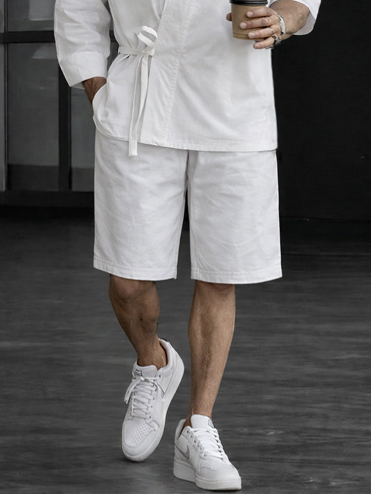 Stylish 100% Cotton Slant Placket Shirt Shorts Set