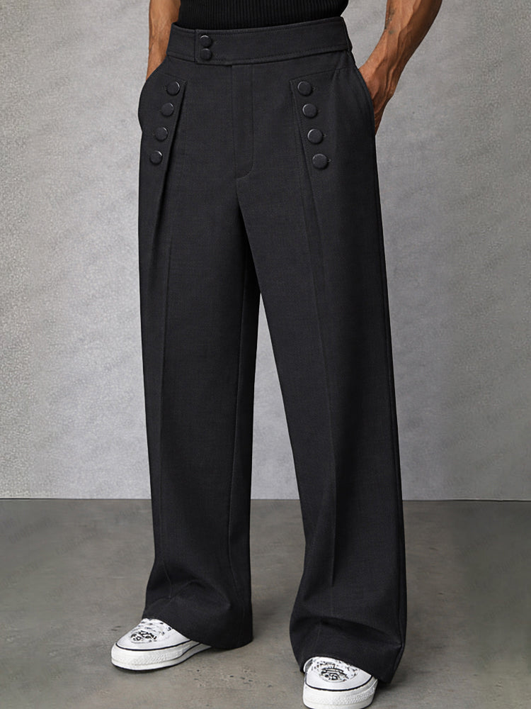 Fashion Button Accent High Waist Pants