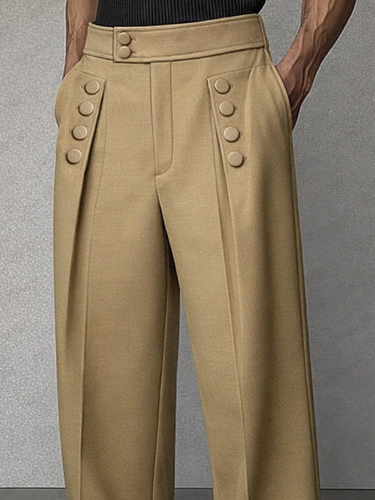 Fashion Button Accent High Waist Pants