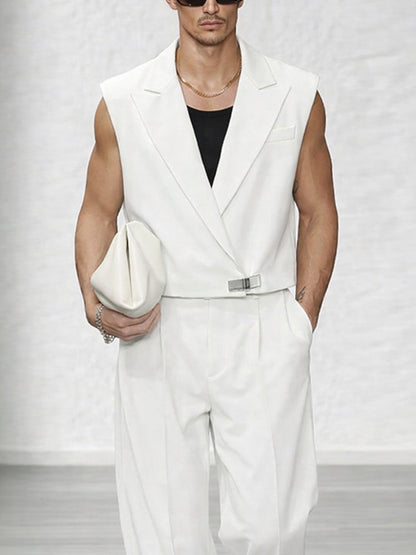 Trendy Lapel Vest and Wide-Leg Pants Set