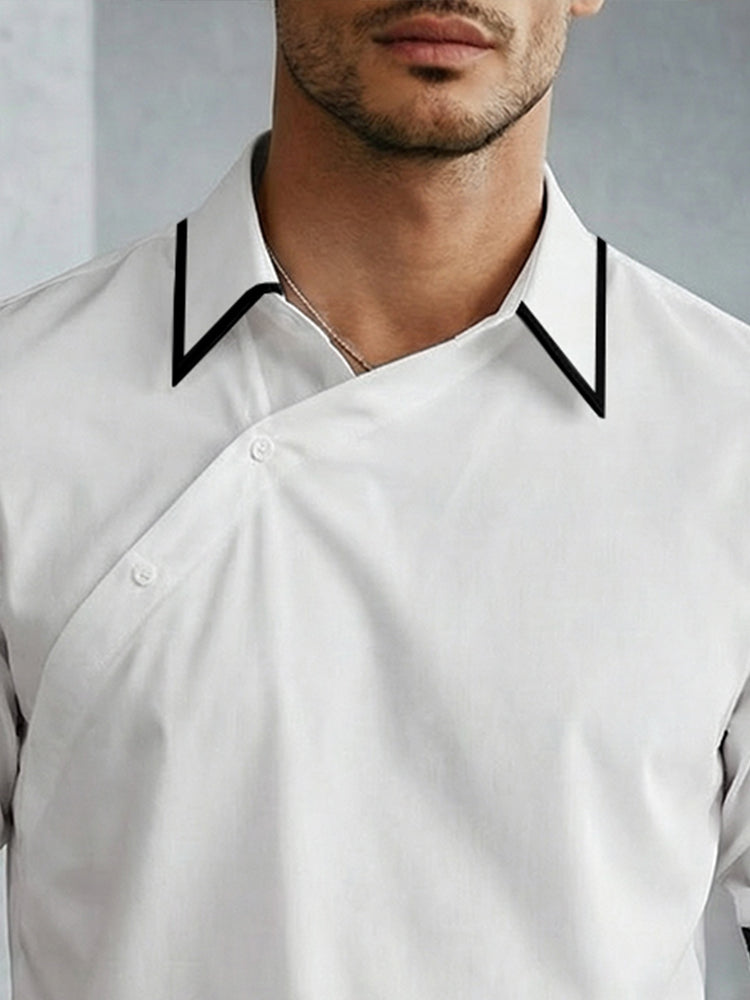 Casual Slant Placket Long Sleeve Cotton Shirt