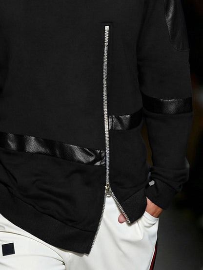 Trendy Gothic Leather Panel Zipped Sweatshirt