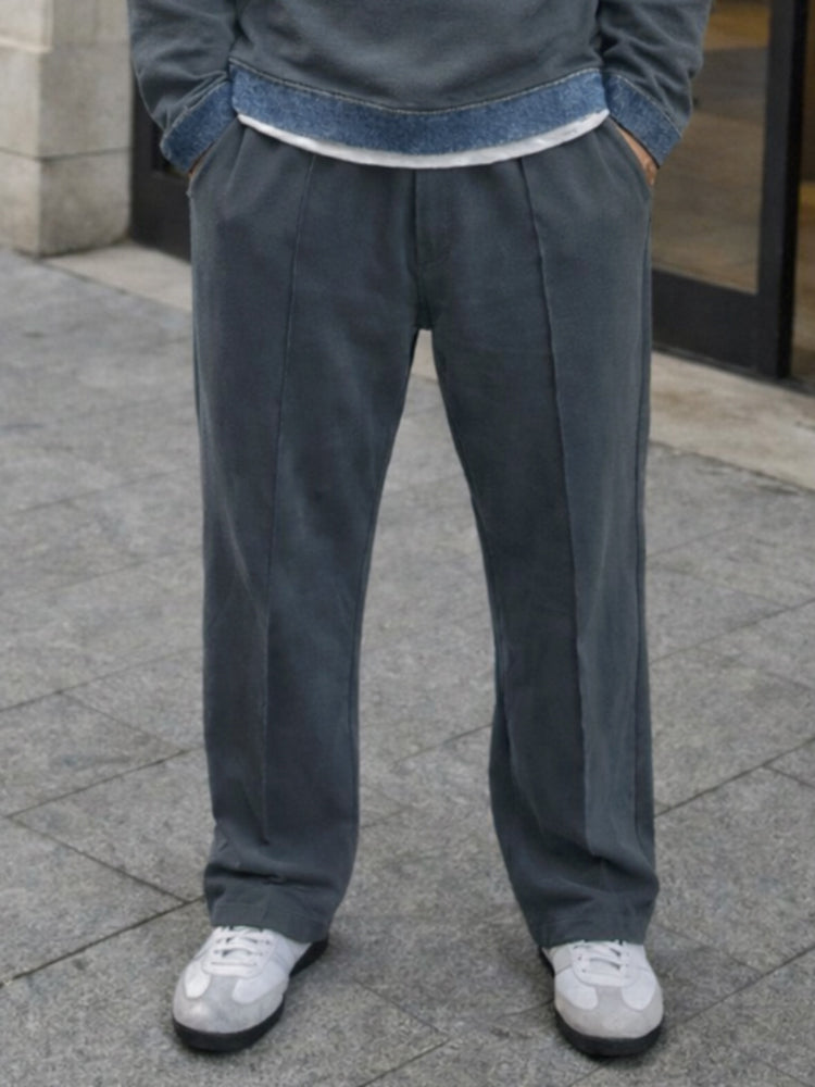 Denim Contrast Trim Relaxed Sweatsuit Set