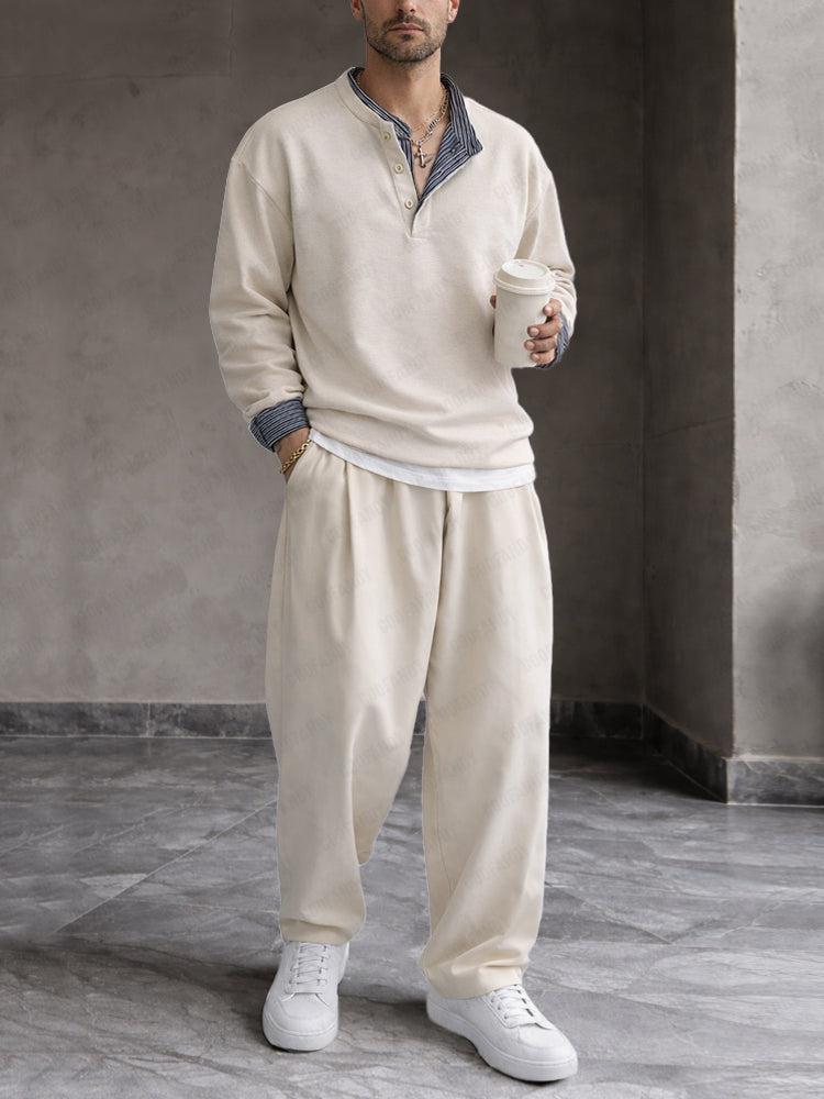Casual Comfy Stripe Patchwork Sweatsuit Sets