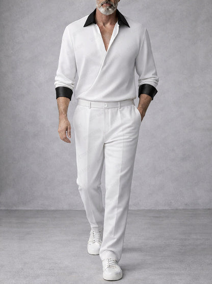 Comfort Old Money Contrast Color Polo Shirt Pants Set
