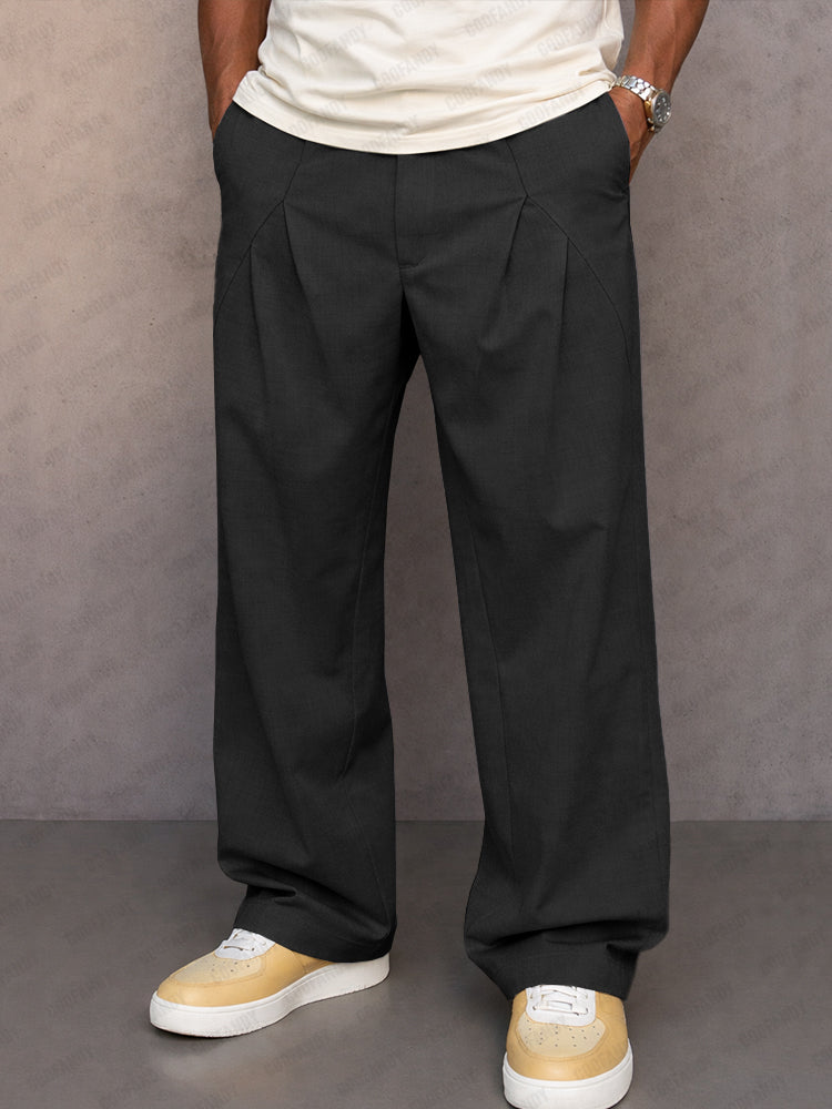 Casual Pleated Straight Leg Drawstring Pants