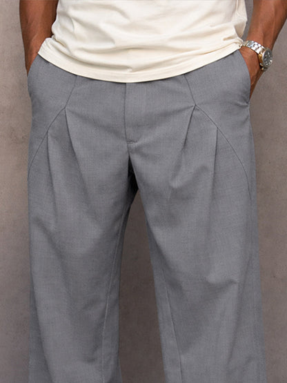 Casual Pleated Straight Leg Drawstring Pants