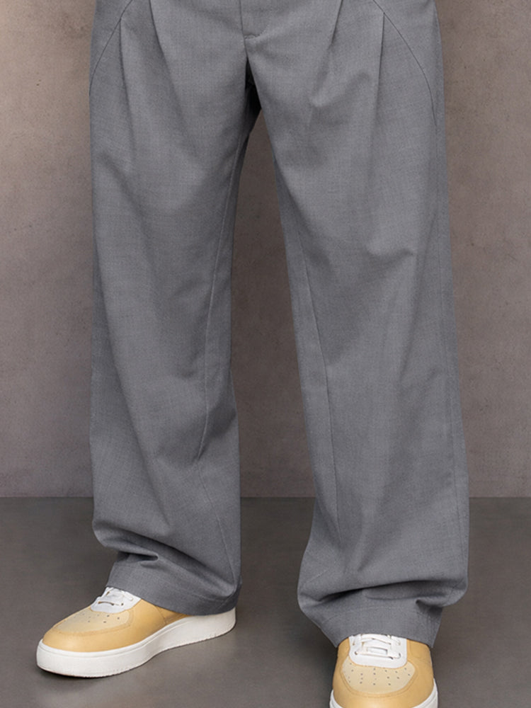 Casual Pleated Straight Leg Drawstring Pants