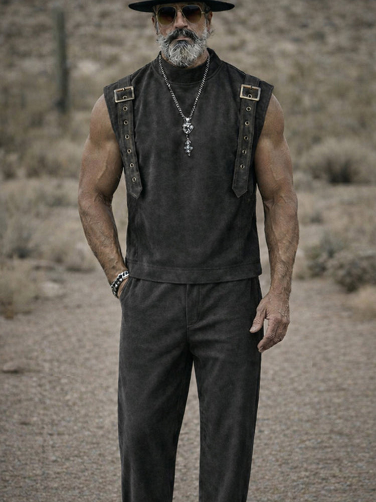 Vintage Punk Style Tank Top Pants Set