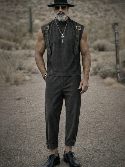 Vintage Punk Style Tank Top Pants Set