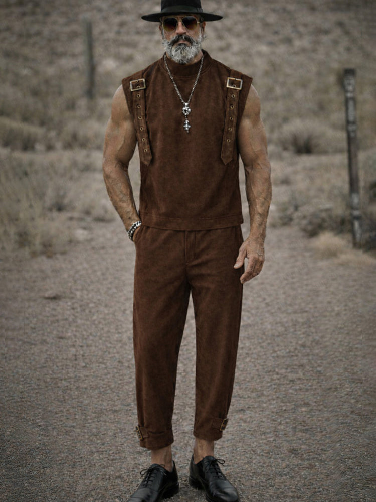 Vintage Punk Style Tank Top Pants Set