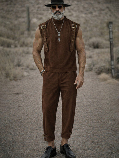 Vintage Punk Style Tank Top Pants Set