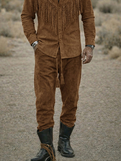 Vintage Western Tassel Suede Shirt Pants Set