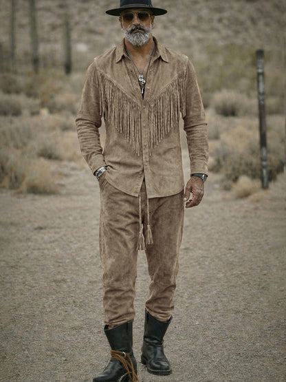 Vintage Western Tassel Suede Shirt Pants Set