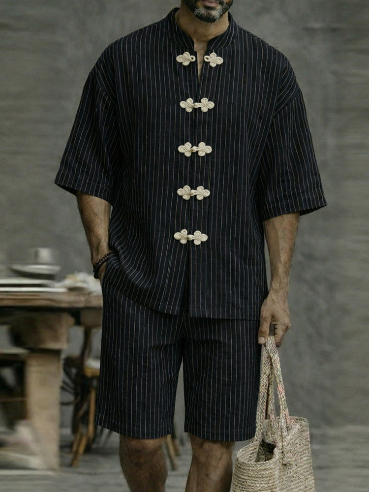 Essential Comfort Pinstripe Shirt Short Set