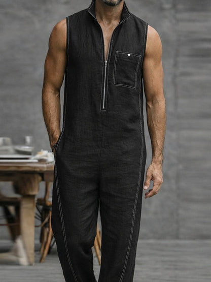 Casual Contrast Stitch 100% Cotton Jumpsuit