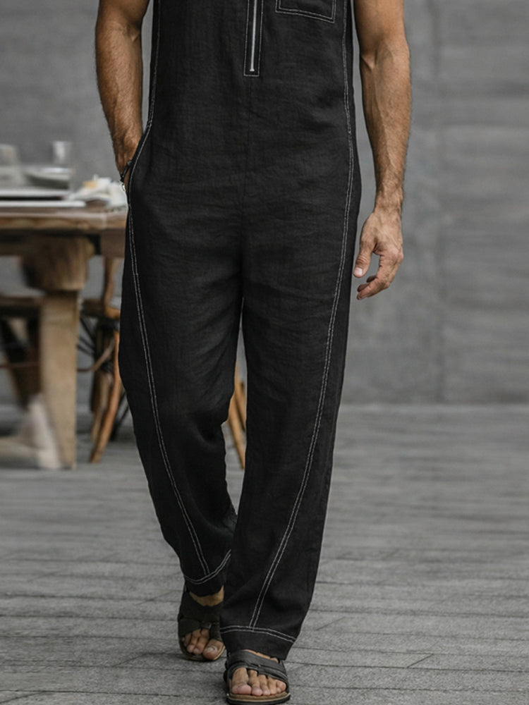 Casual Contrast Stitch 100% Cotton Jumpsuit
