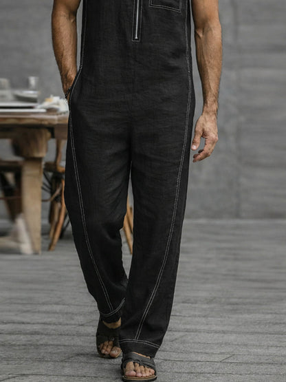 Casual Contrast Stitch 100% Cotton Jumpsuit