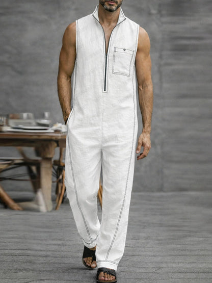Casual Contrast Stitch 100% Cotton Jumpsuit