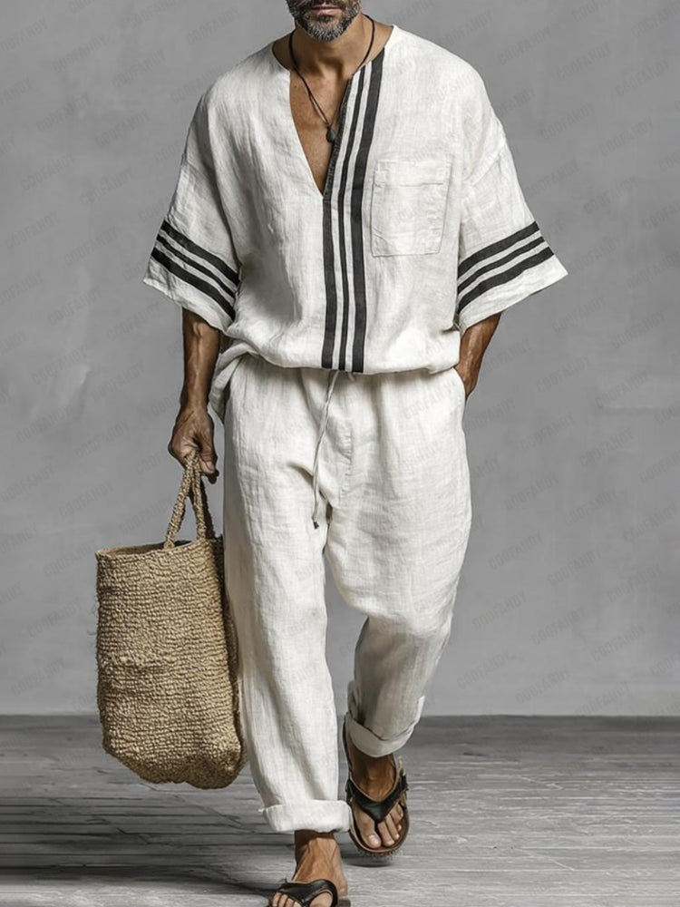 Comfy Loose Fit Stripe Cotton Shirt Pants Set