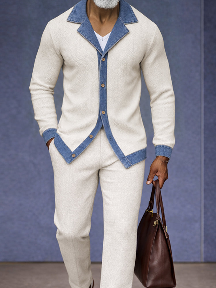 Urban Two-Tone Denim Splicing Shirt Pants Set